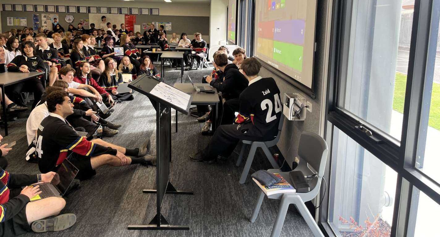 VCE-VM students run a quiz for the year level to help determine who will be Home Group Games Champion of 2024
