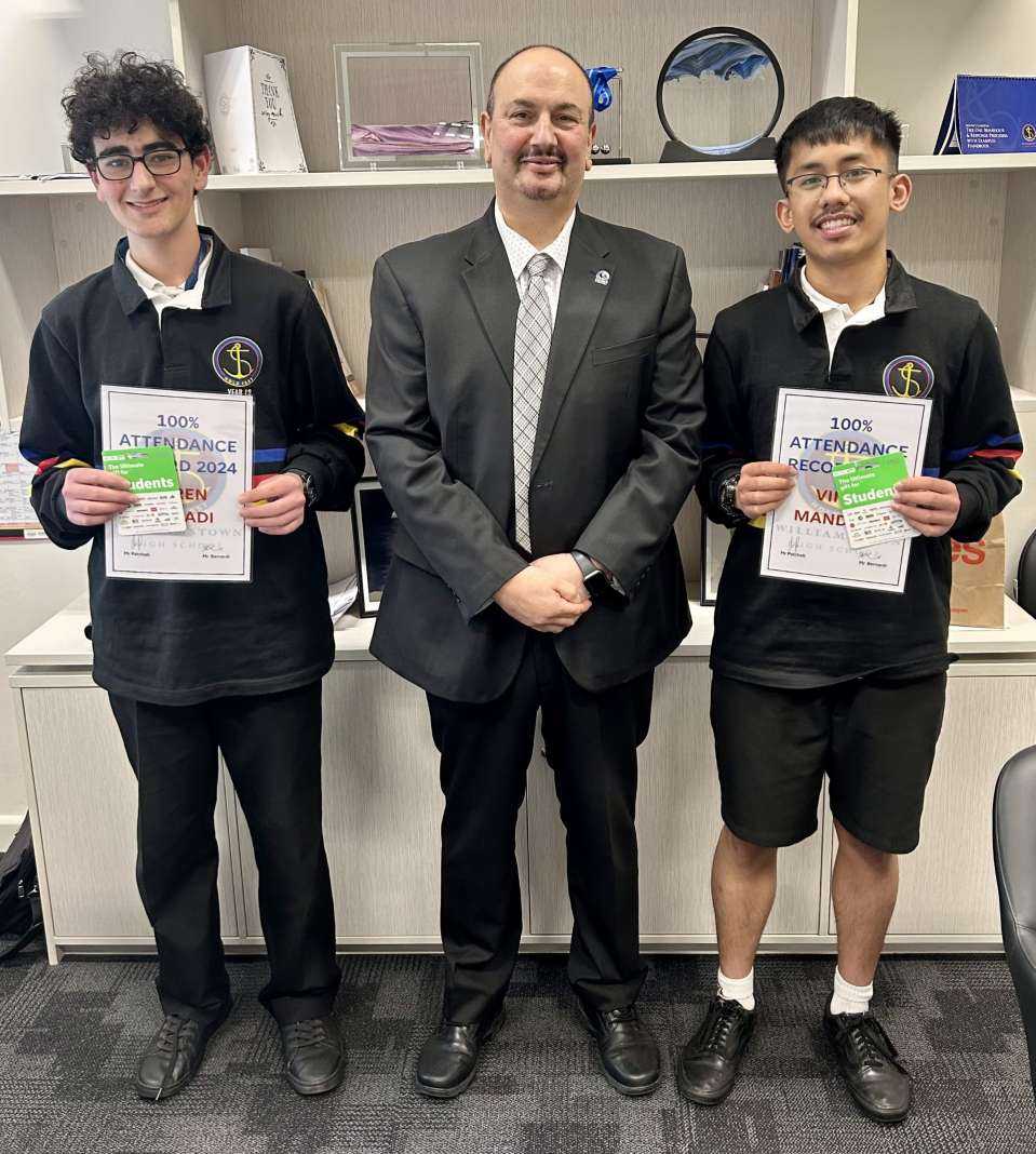 Mr Catalano celebrating the 100% attendance of Soren Madadi and Vince Mandado