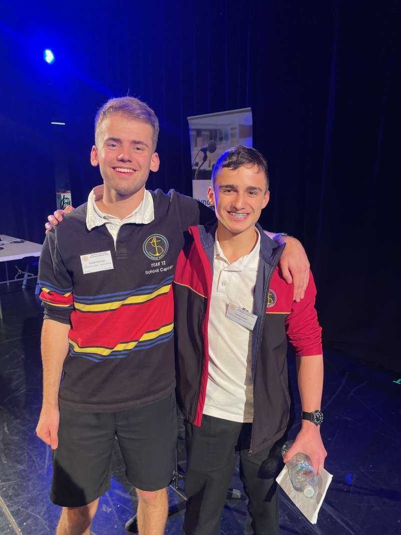 Lachlan Patterson and Lincoln Muliett at the Wynspeak Public Speaking Competition