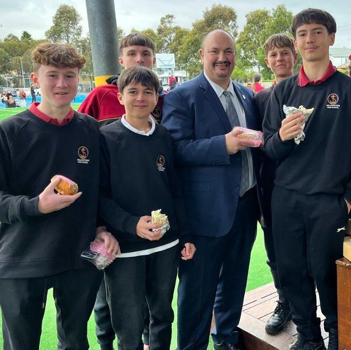 Some of our Year 9s celebrating with Gino Catalano, College Principal, after completing their first ever sets of exams