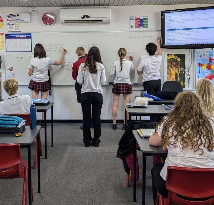 Year 10 students working on sentence building in French